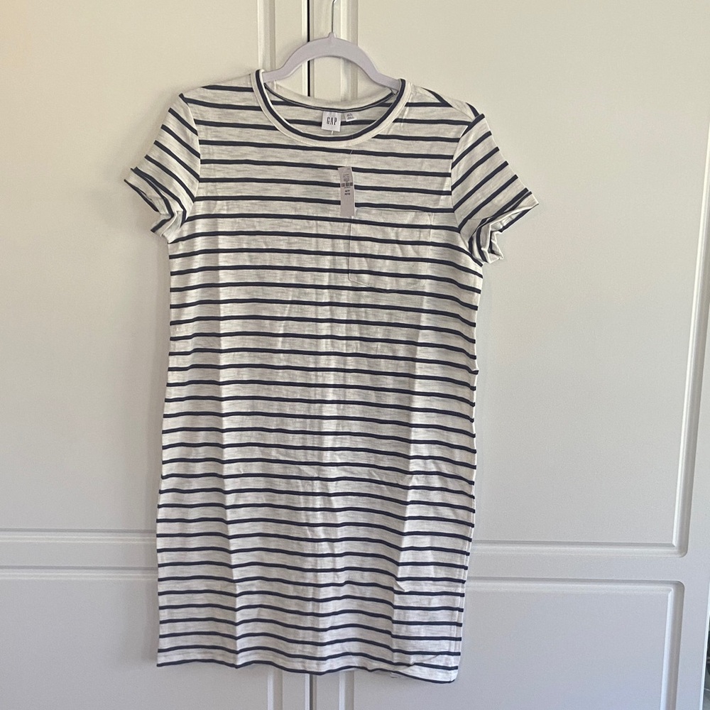GAP Navy and White Striped Crewneck Tee Dress